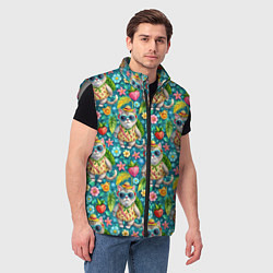 Мужской жилет Коты и летний вайб паттерн, цвет: 3D-светло-серый — фото 2