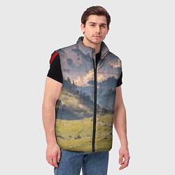 Мужской жилет Зелёное поле и небо - аниме, цвет: 3D-красный — фото 2