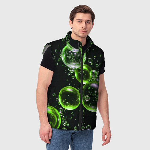 Мужской жилет Зеленые пузыри на черном / 3D-Светло-серый – фото 3