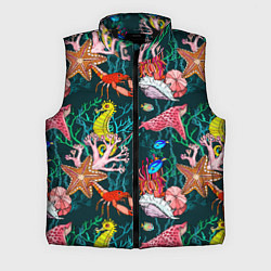 Мужской жилет Морская жизнь под водой - паттерн с звёздами и кон, цвет: 3D-черный