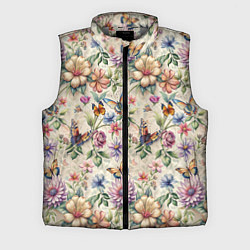 Мужской жилет Летний узор с цветами и бабочками, цвет: 3D-светло-серый