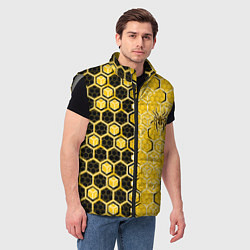 Мужской жилет Киберпанк соты шестиугольники жёлтый и чёрный с па, цвет: 3D-светло-серый — фото 2