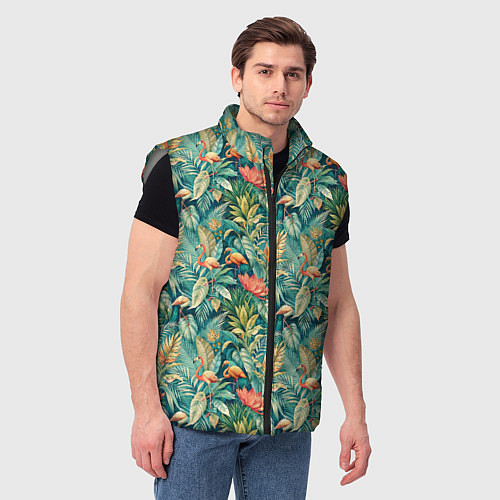 Мужской жилет Тропический фламинго в цветах / 3D-Светло-серый – фото 3