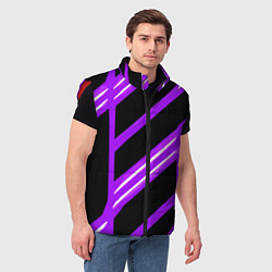 Мужской жилет Чёрно-белые полосы на фиолетовом фоне, цвет: 3D-красный — фото 2