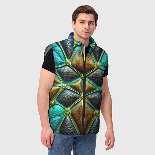 Мужской жилет Объемная футуристичная объемная текстура из кожи / 3D-Светло-серый – фото 3