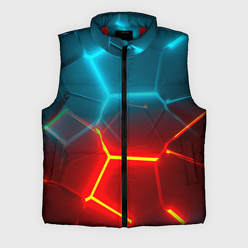 Мужской жилет Голубые и красные неоновые плиты в разломе / 3D-Красный – фото 1
