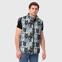 Мужской жилет Черные коты в незабудках, цвет: 3D-светло-серый — фото 2