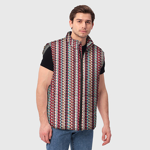 Мужской жилет Разноцветные полосы-узоры / 3D-Светло-серый – фото 3