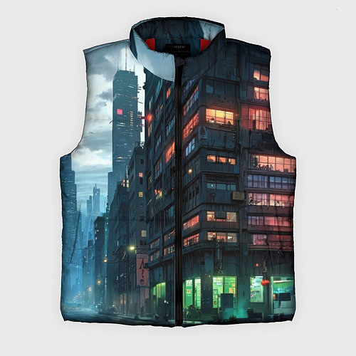 Мужской жилет Вечерня улица в неоновых лучах / 3D-Красный – фото 1