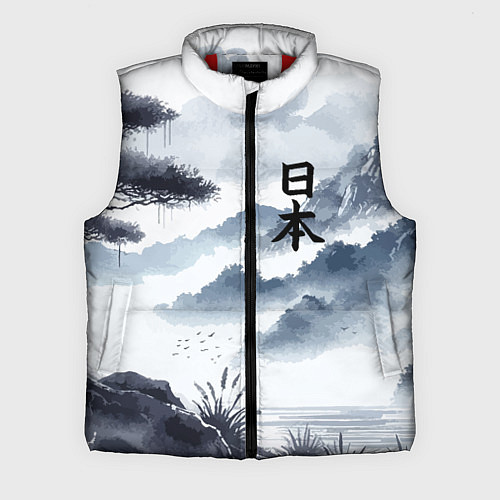 Мужской жилет Японский пейзаж - нейросеть / 3D-Красный – фото 1