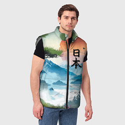 Мужской жилет Восход красного солнца - Японский пейзаж, цвет: 3D-светло-серый — фото 2