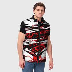 Мужской жилет Красно-чёрная агрессивная абстракция на белом фоне, цвет: 3D-черный — фото 2