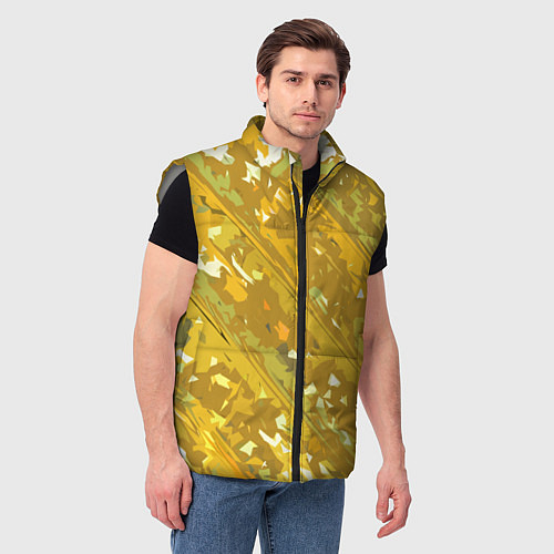 Мужской жилет Белые фрагменты на жёлтом фоне / 3D-Светло-серый – фото 3