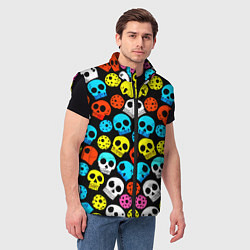 Мужской жилет Прикольный цветной паттерн из черепков - нейроарт, цвет: 3D-черный — фото 2