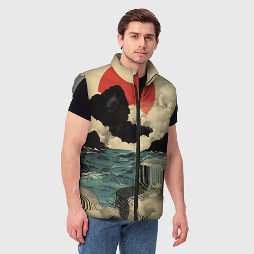 Мужской жилет Ретро пейзаж в Японском стиле / 3D-Светло-серый – фото 3