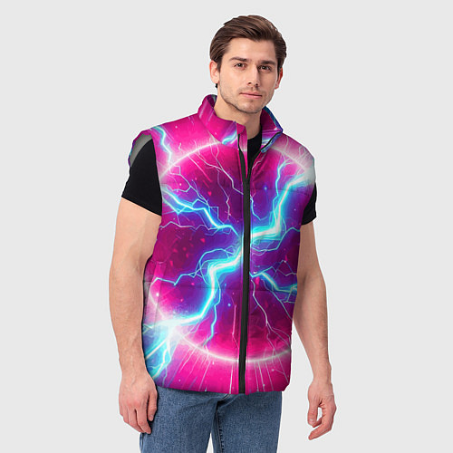 Мужской жилет Неоновая абстракция - нейроарт / 3D-Светло-серый – фото 3