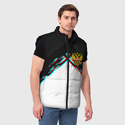 Мужской жилет Краски глитч герб РФ, цвет: 3D-черный — фото 2