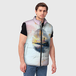 Мужской жилет Маяк у моря на закате в отпечатке пальца, цвет: 3D-черный — фото 2