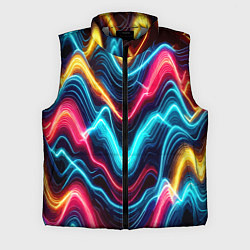 Мужской жилет Хаотичные неоновые полосы - абстракция, цвет: 3D-светло-серый