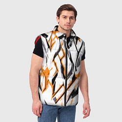 Мужской жилет Чёрно-жёлтые агрессивные полосы на белом фоне, цвет: 3D-красный — фото 2