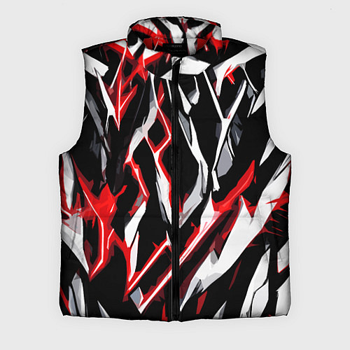 Мужской жилет Красно-белые агрессивные полосы на чёрном фоне / 3D-Красный – фото 1