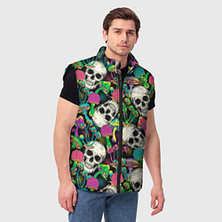 Мужской жилет Черепа и грибы паттерн, цвет: 3D-черный — фото 2