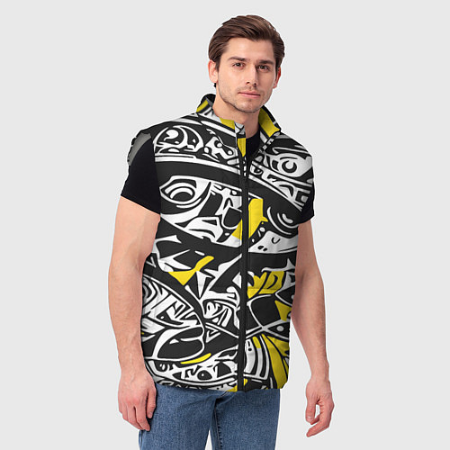 Мужской жилет Черно-желтый орнамент / 3D-Светло-серый – фото 3