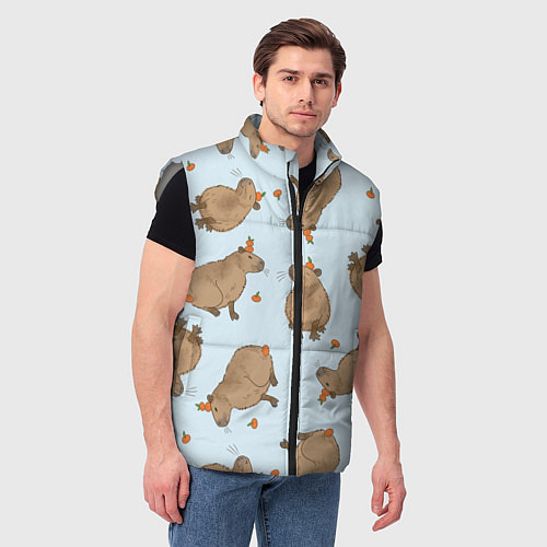 Мужской жилет Паттерн с капибарами и мандаринками голубой / 3D-Светло-серый – фото 3