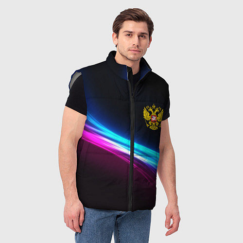 Мужской жилет Россия неоновые волны / 3D-Светло-серый – фото 3