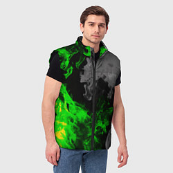 Мужской жилет Зелёный и чёрный огонь, цвет: 3D-черный — фото 2