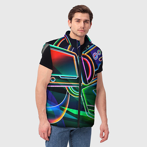Мужской жилет Неоновая психоделика геймер / 3D-Светло-серый – фото 3