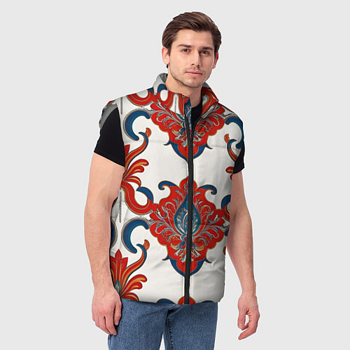 Мужской жилет Узор красно-синий на белом фоне / 3D-Светло-серый – фото 3