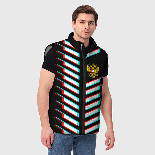 Мужской жилет Герб РФ глитч геометрия / 3D-Светло-серый – фото 3