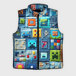 Мужской жилет Minecraft на пэчворк дениме