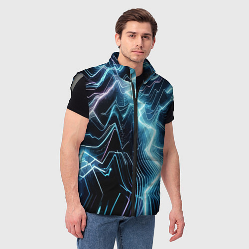 Мужской жилет Разряд молнии - неоновое свечение / 3D-Светло-серый – фото 3