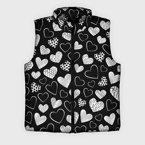 Мужской жилет Белые сердечки на черном фоне / 3D-Светло-серый – фото 1
