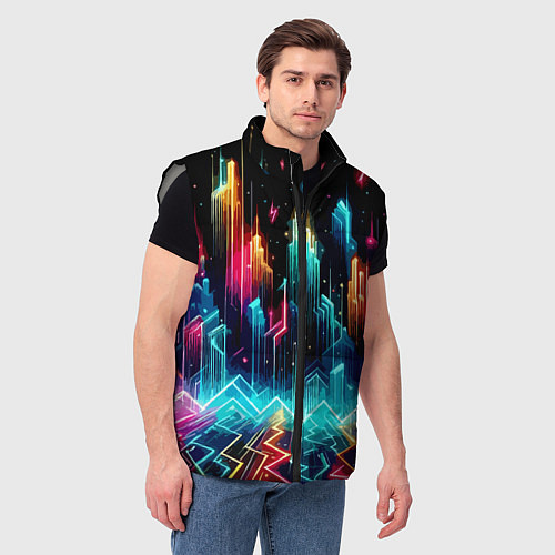 Мужской жилет Neon fantastic metropolis - vaporwave / 3D-Светло-серый – фото 3