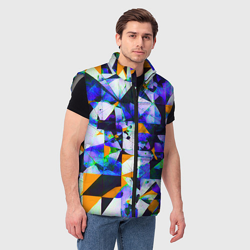 Мужской жилет Жёлто-синяя тревожная абстракция на белом фоне / 3D-Светло-серый – фото 3