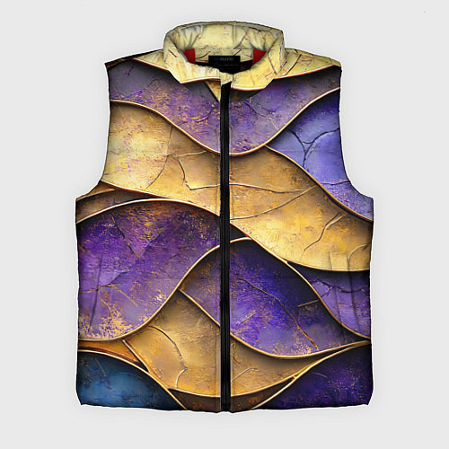 Мужской жилет Фиолетовые и золотые волны / 3D-Красный – фото 1