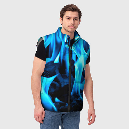 Мужской жилет Синий огонь текстура / 3D-Светло-серый – фото 3