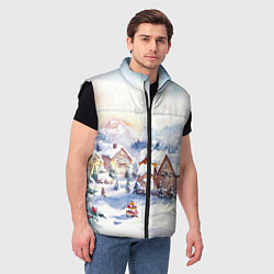 Мужской жилет Новогодний снежный город, цвет: 3D-черный — фото 2