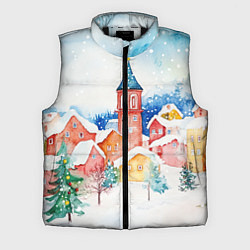 Мужской жилет Новогодний сказочный город, цвет: 3D-черный