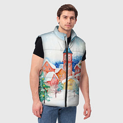 Мужской жилет Новогодний сказочный город, цвет: 3D-черный — фото 2