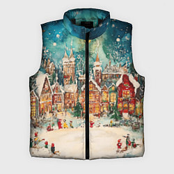 Мужской жилет Новогодний снежный город, цвет: 3D-черный