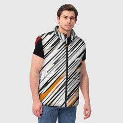 Мужской жилет Диагональные чёрно-жёлтые полосы на белом фоне, цвет: 3D-красный — фото 2