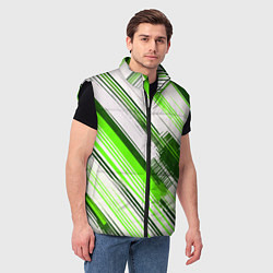 Мужской жилет Зелёные диагональные полосы на белом фоне, цвет: 3D-черный — фото 2
