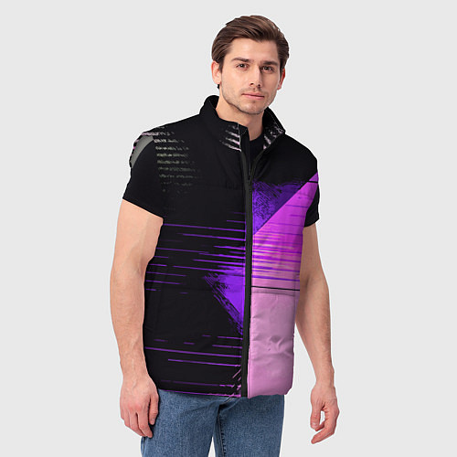 Мужской жилет Горизонтальные полосы на чёрно-розовом фоне / 3D-Светло-серый – фото 3