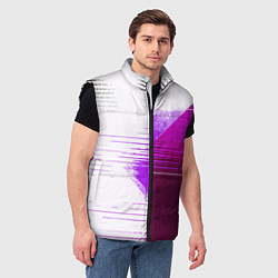 Мужской жилет Горизонтальные полосы на розово-белом фоне, цвет: 3D-черный — фото 2