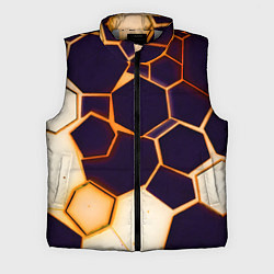 Мужской жилет Чёрные шестиугольники на чёрном фоне, цвет: 3D-светло-серый