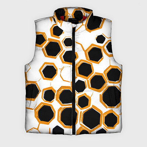 Мужской жилет Чёрно-жёлтые шестиугольники на белом фоне / 3D-Красный – фото 1
